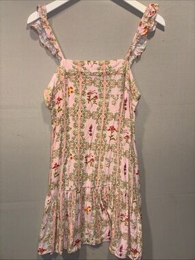 Pink Floral Ruffle-Strap Mini Dress